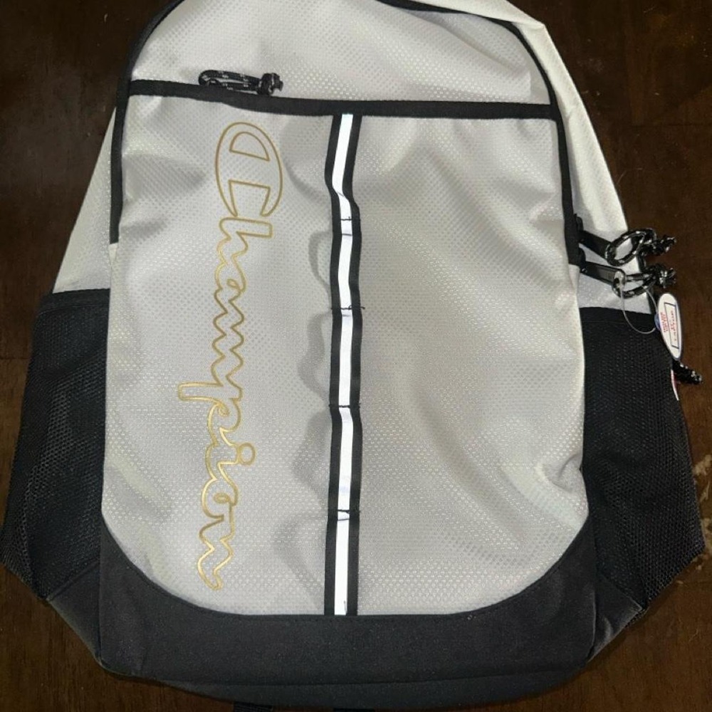 Champion Center Backpack in White/Gold